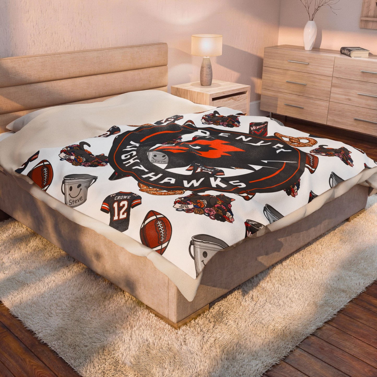 Denver Nighthawks Velveteen Plush Blanket — Cozy Team Logo Throw with Game-Day Icons