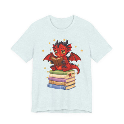 Crimson Ties Book Dragon Sitting on Books Graphic Tee