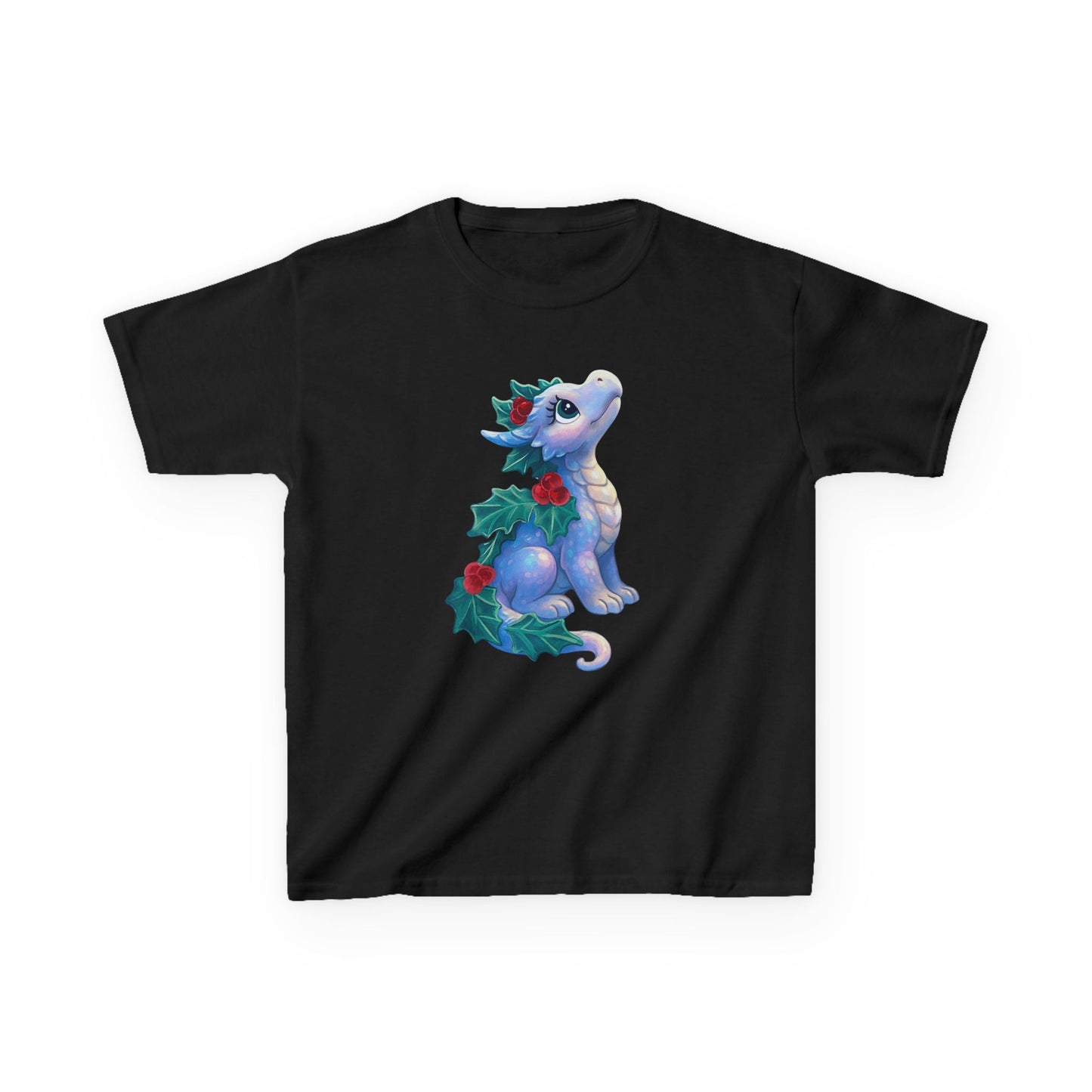 Kids Holiday Dragon Tee — Cute Festive Baby Dragon with Holly