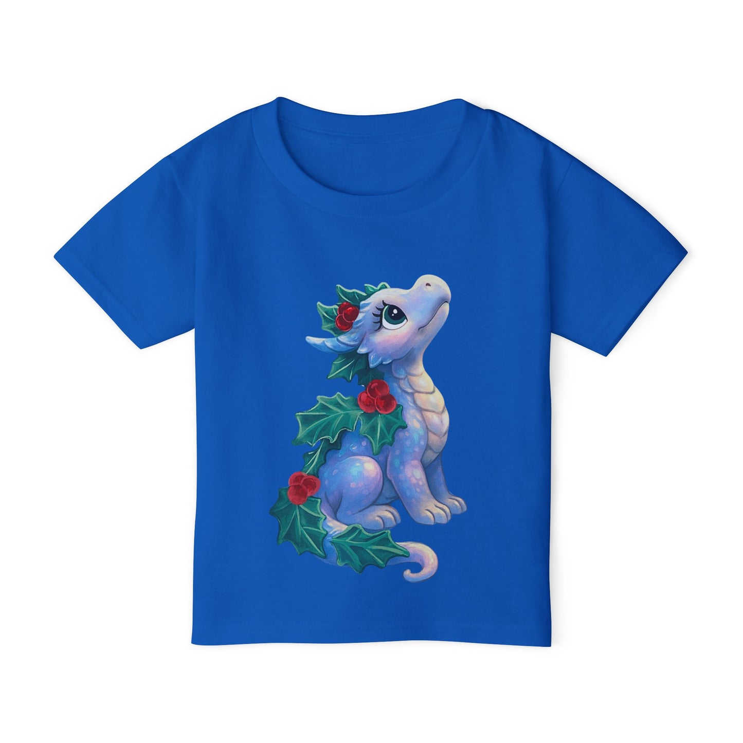 Toddler T-Shirt — Cute Blue Holiday Dragon with Holly & Berries