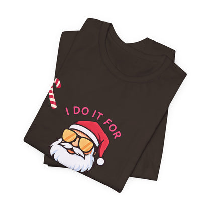 I Do It For The Ho's Santa T-Shirt — Funny Christmas Tee with Sunglasses Santa & Candy Canes