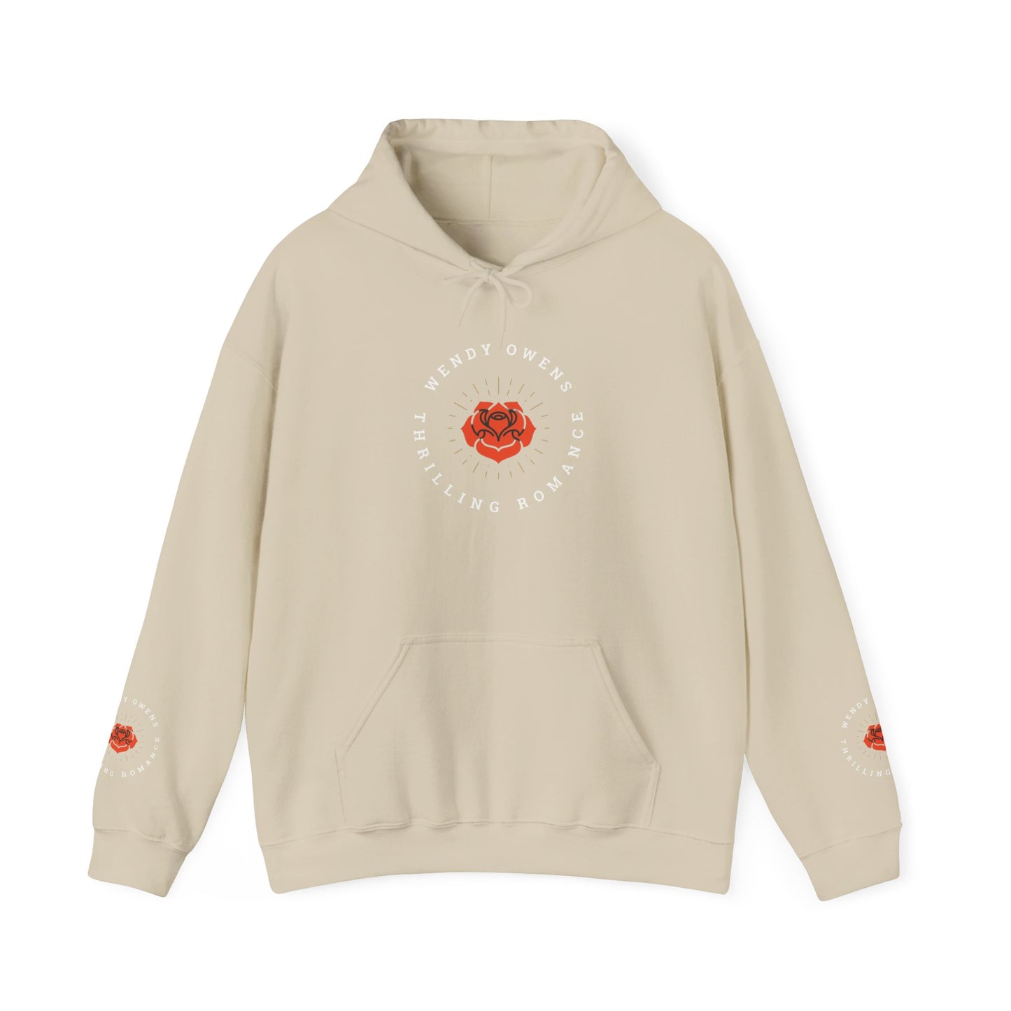 Wendy Owens Books Rose Emblem Hoodie — "Thrilling Romance" Graphic Pullover