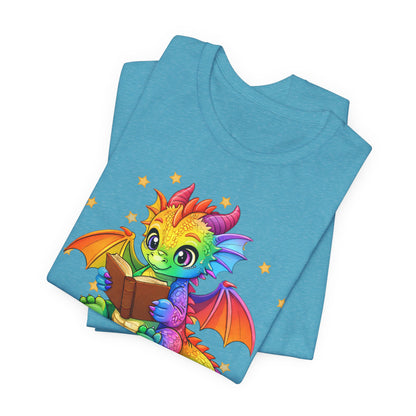 Jellybean Book Dragon Sitting on Books Graphic Tee