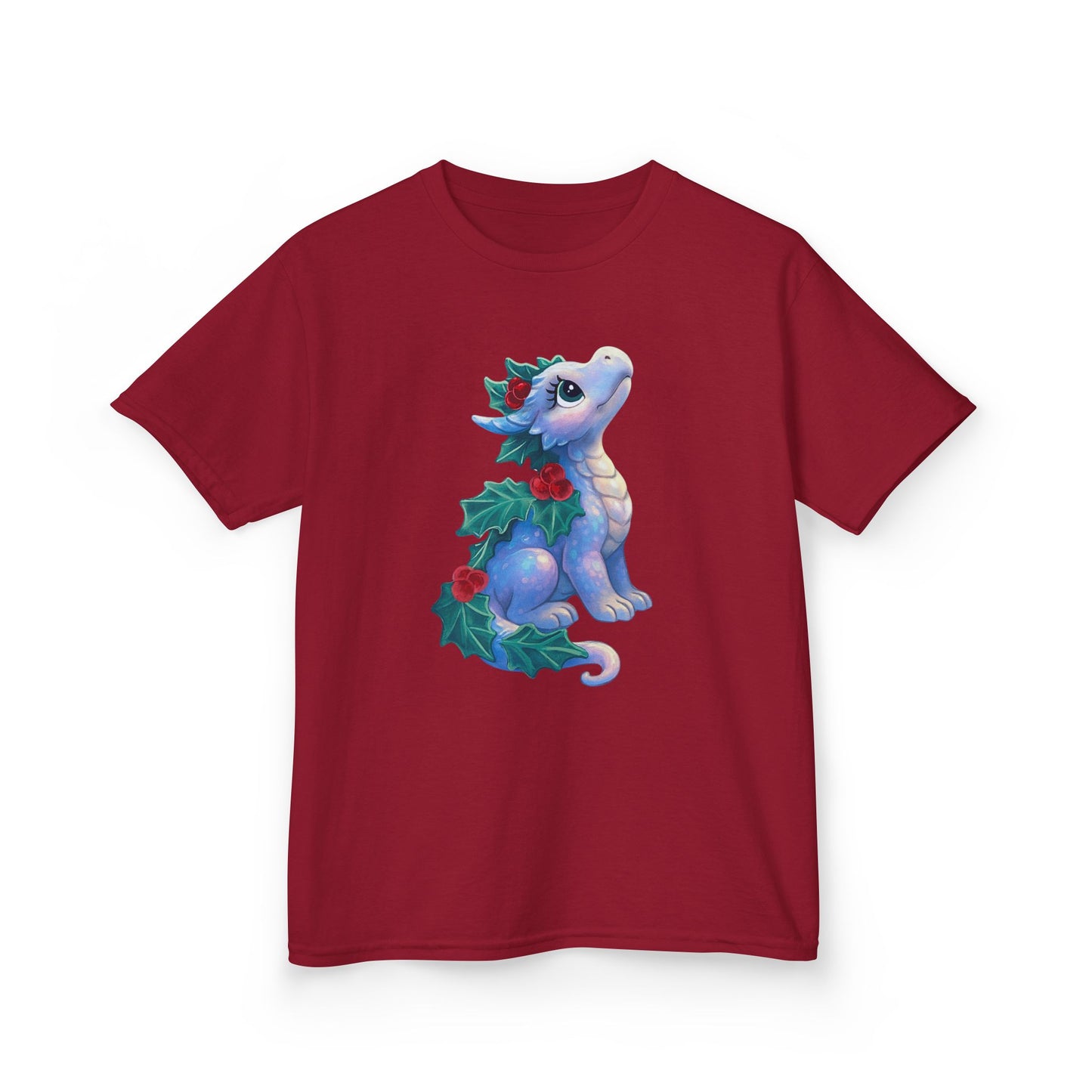 Kids Holiday Dragon Tee — Cute Festive Baby Dragon with Holly