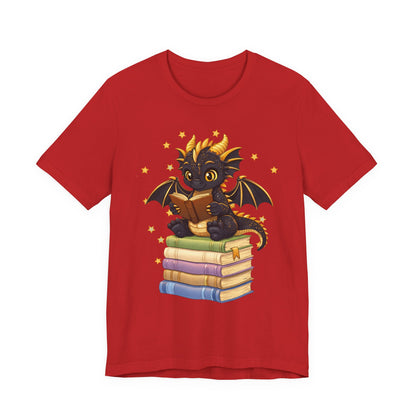 Dragon Rider Book Dragon Sitting on Books Graphic Tee