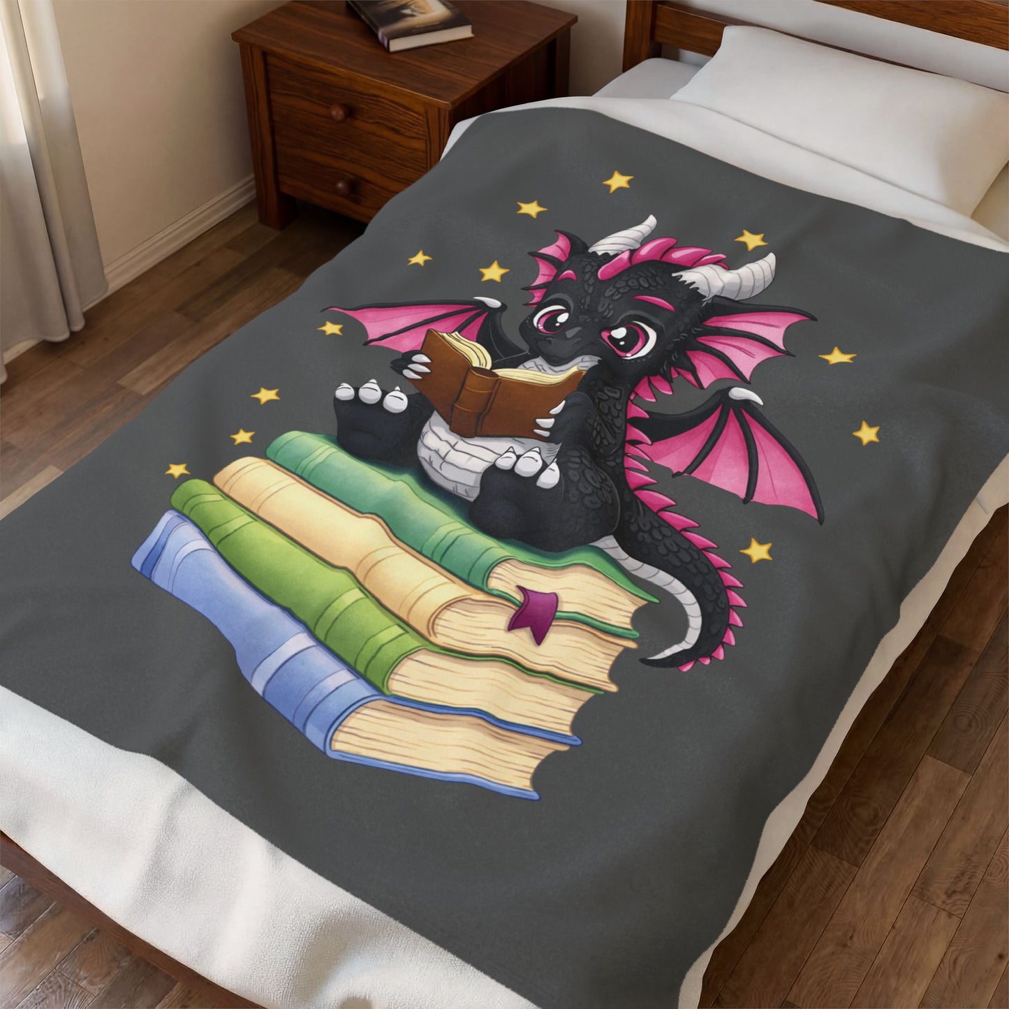 Plush Blanket of Book Dragon Gothic Magenta