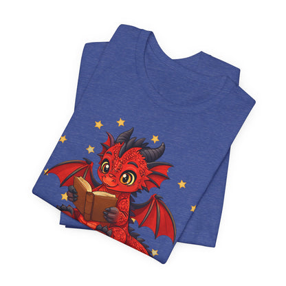 Crimson Ties Book Dragon Sitting on Books Graphic Tee