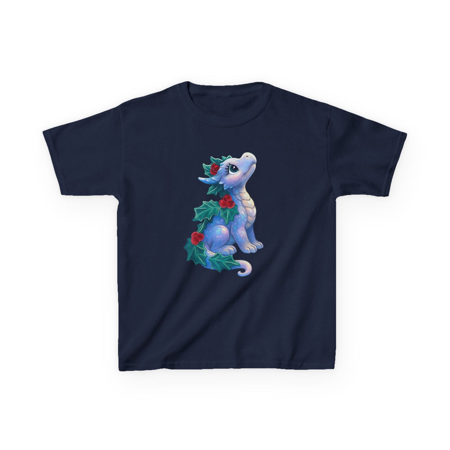 Kids Holiday Dragon Tee — Cute Festive Baby Dragon with Holly
