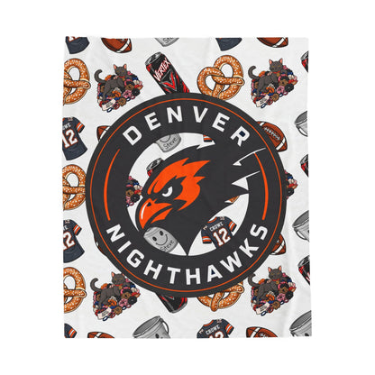 Denver Nighthawks Velveteen Plush Blanket — Cozy Team Logo Throw with Game-Day Icons