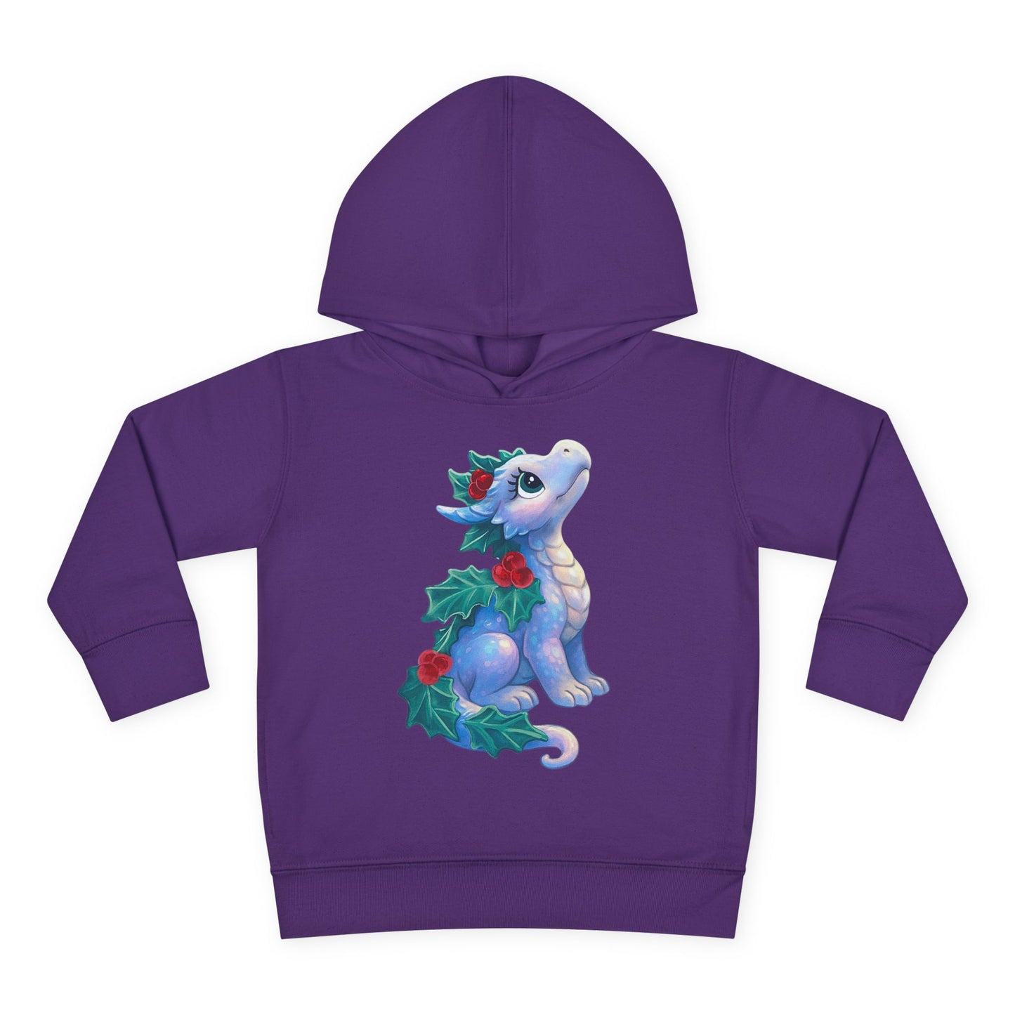 Toddler Hoodie — Cute Blue Baby Dragon with Holly Christmas Design