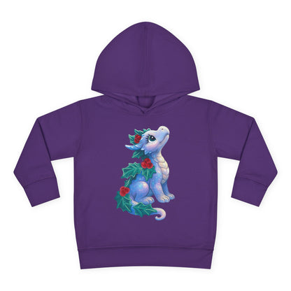 Toddler Hoodie — Cute Blue Baby Dragon with Holly Christmas Design