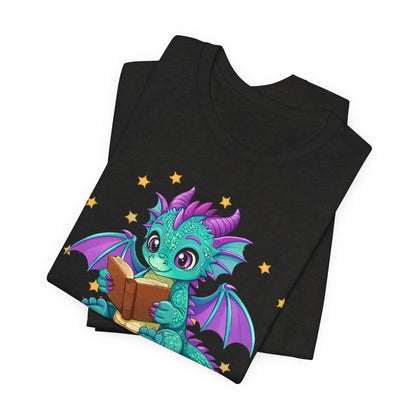 Amethyst Book Dragon Sitting on Books Graphic Tee