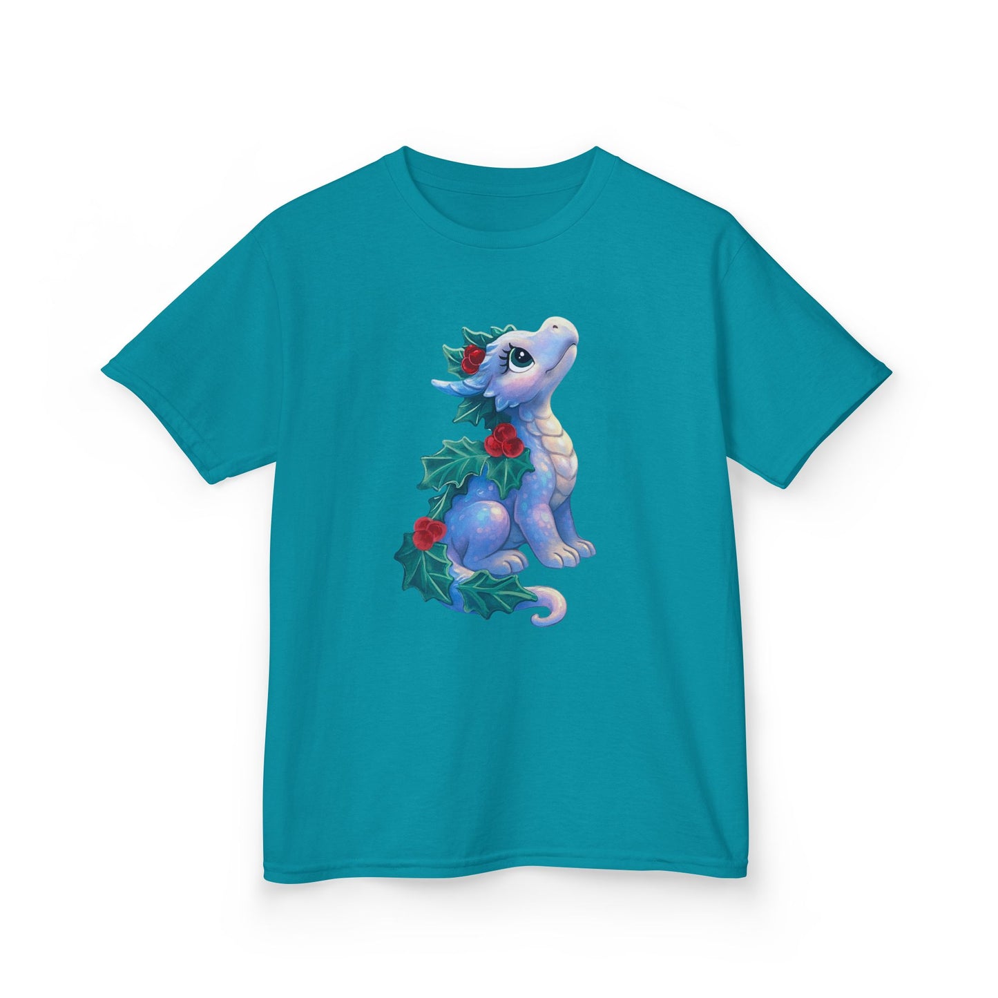 Kids Holiday Dragon Tee — Cute Festive Baby Dragon with Holly
