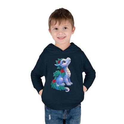 Toddler Hoodie — Cute Blue Baby Dragon with Holly Christmas Design