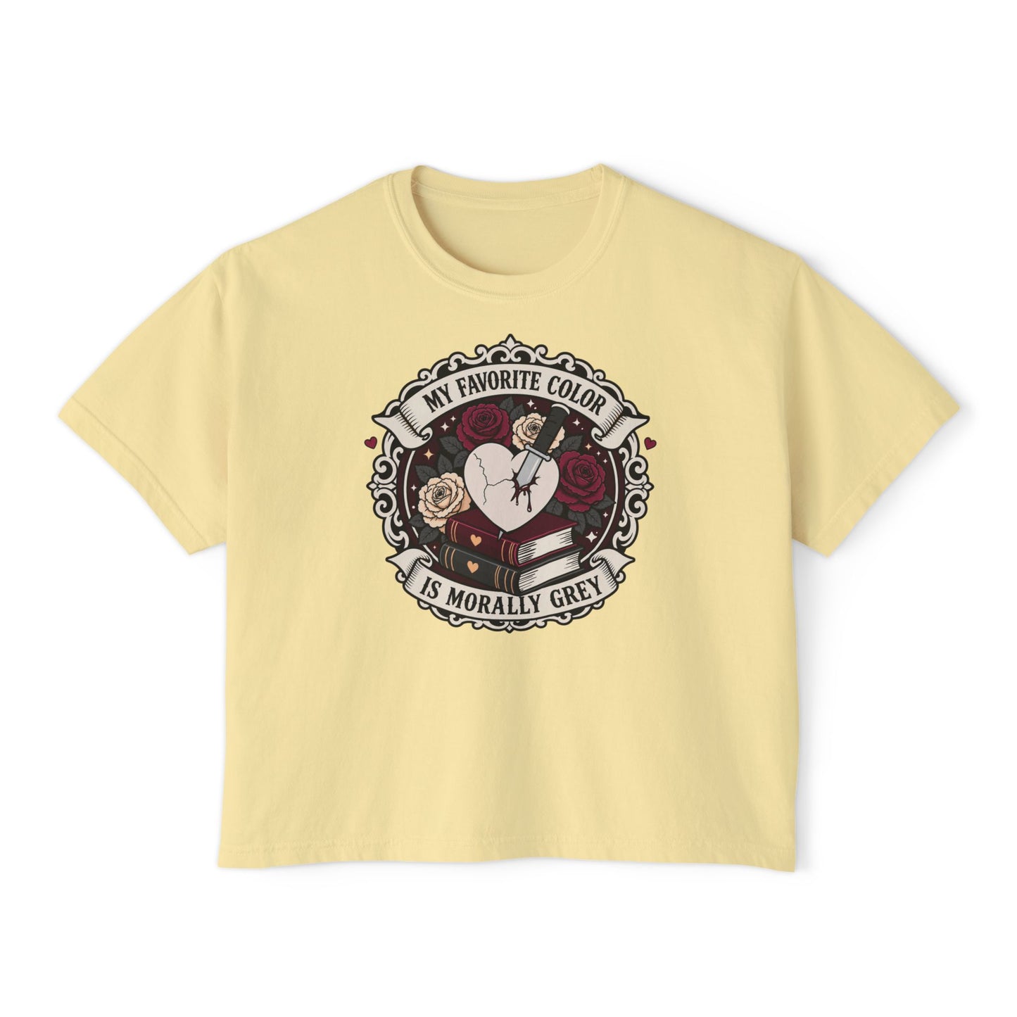 Morally Grey Reading Club Boxy Tee No Refunds on Clothing