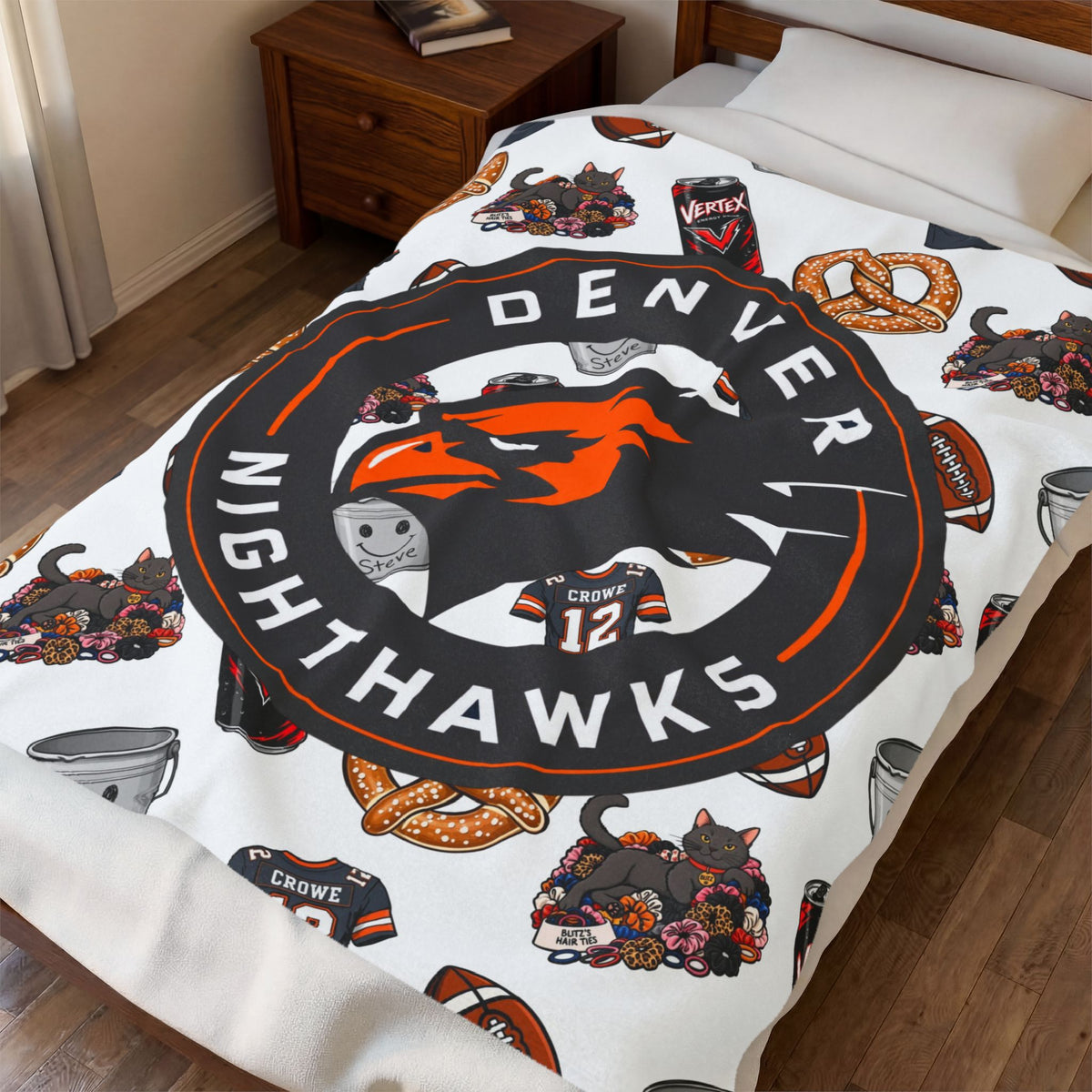 Denver Nighthawks Velveteen Plush Blanket — Cozy Team Logo Throw with Game-Day Icons