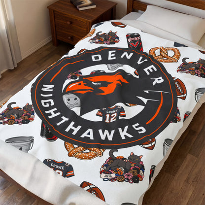 Denver Nighthawks Velveteen Plush Blanket — Cozy Team Logo Throw with Game-Day Icons