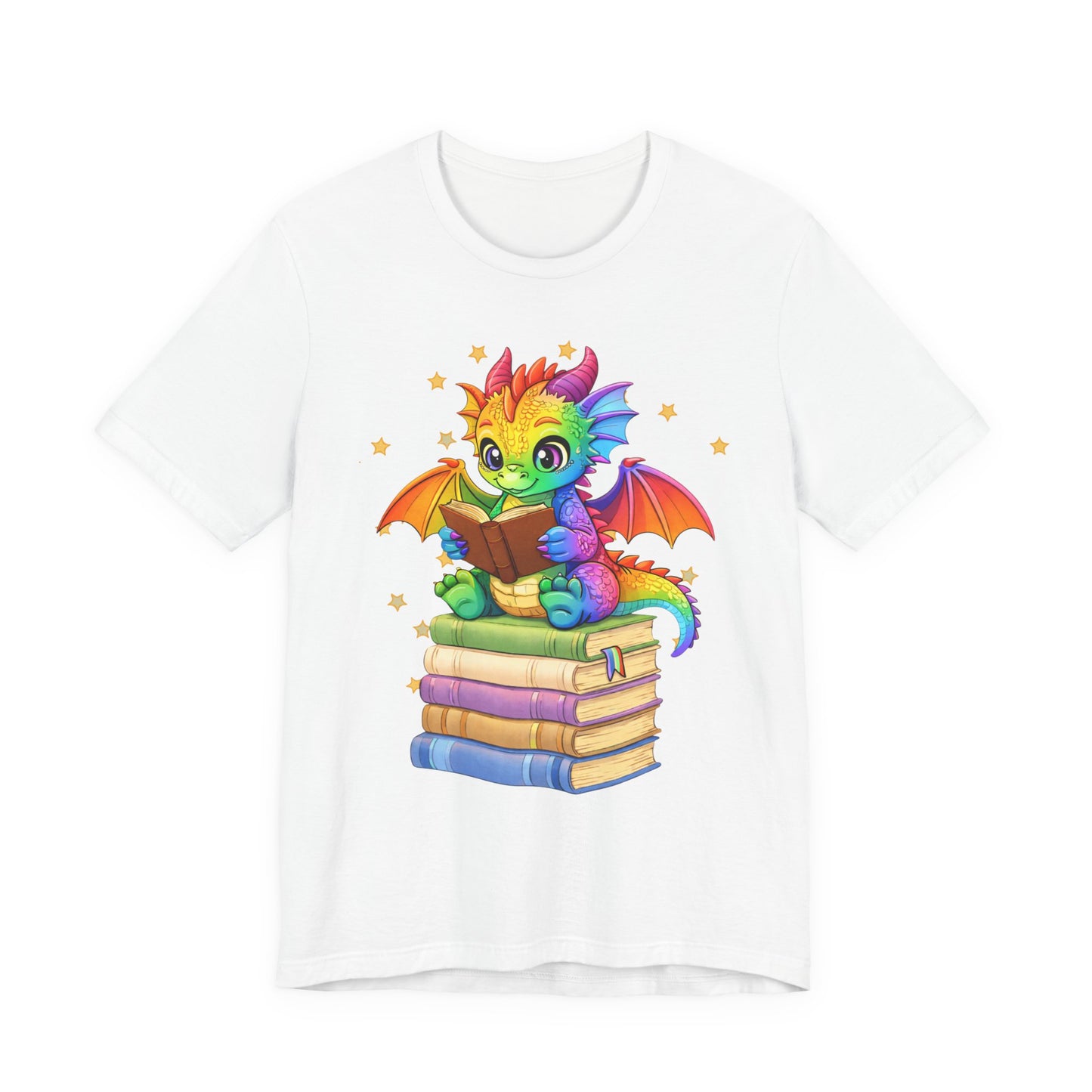 Jellybean Book Dragon Sitting on Books Graphic Tee
