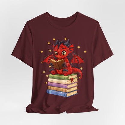 Crimson Ties Book Dragon Sitting on Books Graphic Tee