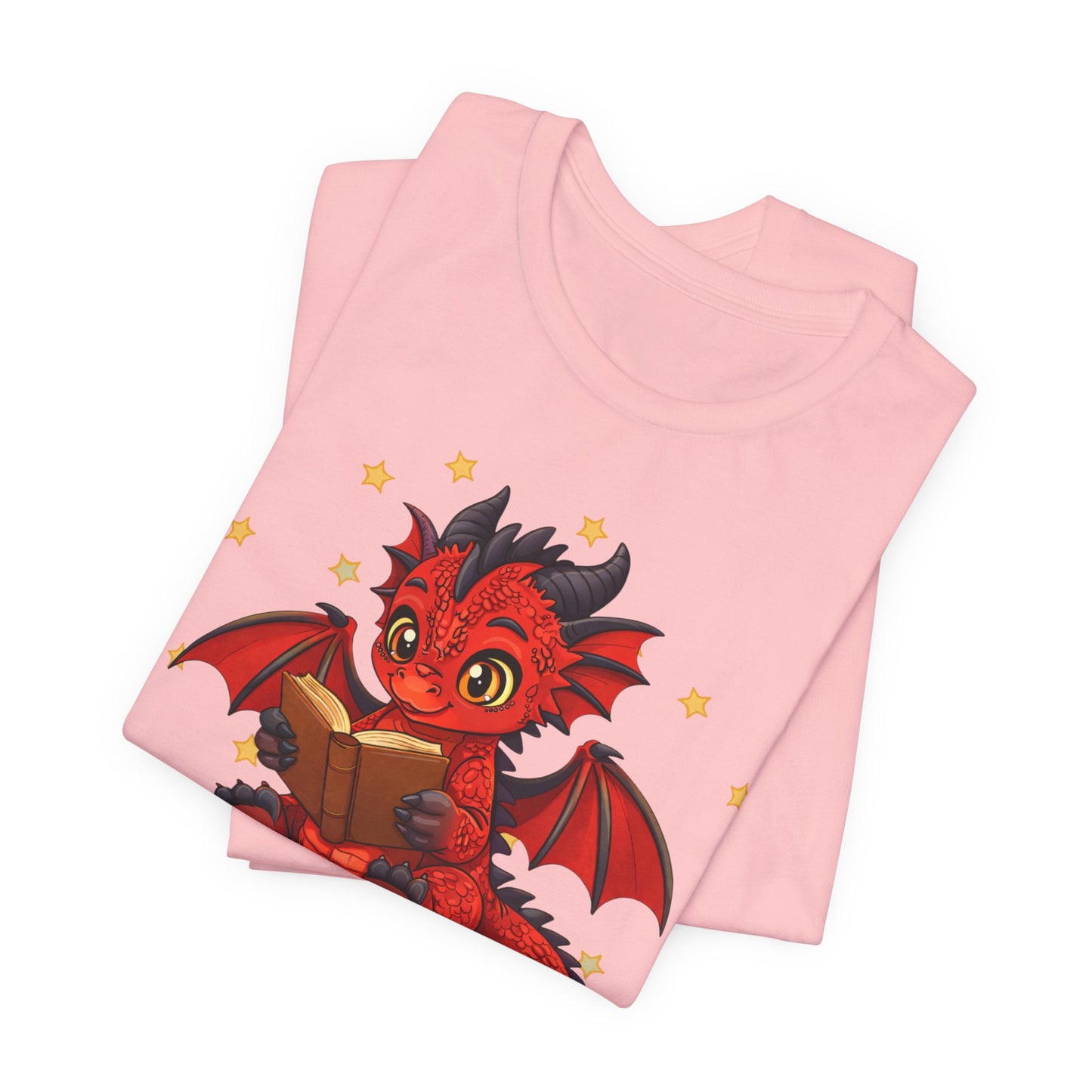 Crimson Ties Book Dragon Sitting on Books Graphic Tee