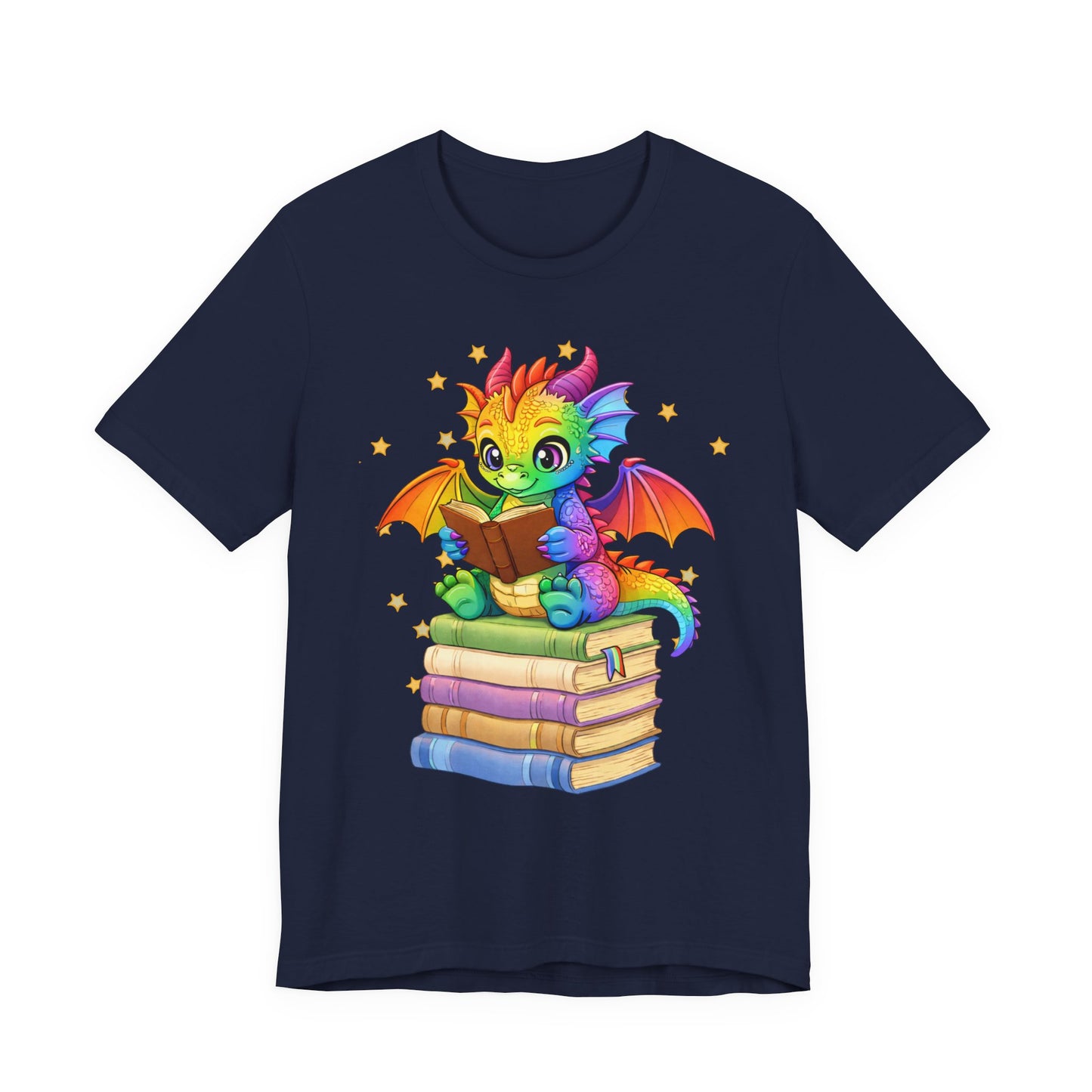 Jellybean Book Dragon Sitting on Books Graphic Tee