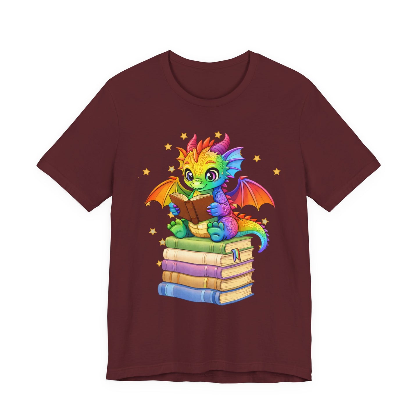 Jellybean Book Dragon Sitting on Books Graphic Tee