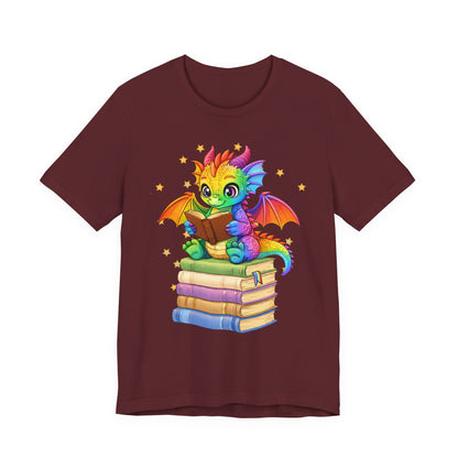 Jellybean Book Dragon Sitting on Books Graphic Tee