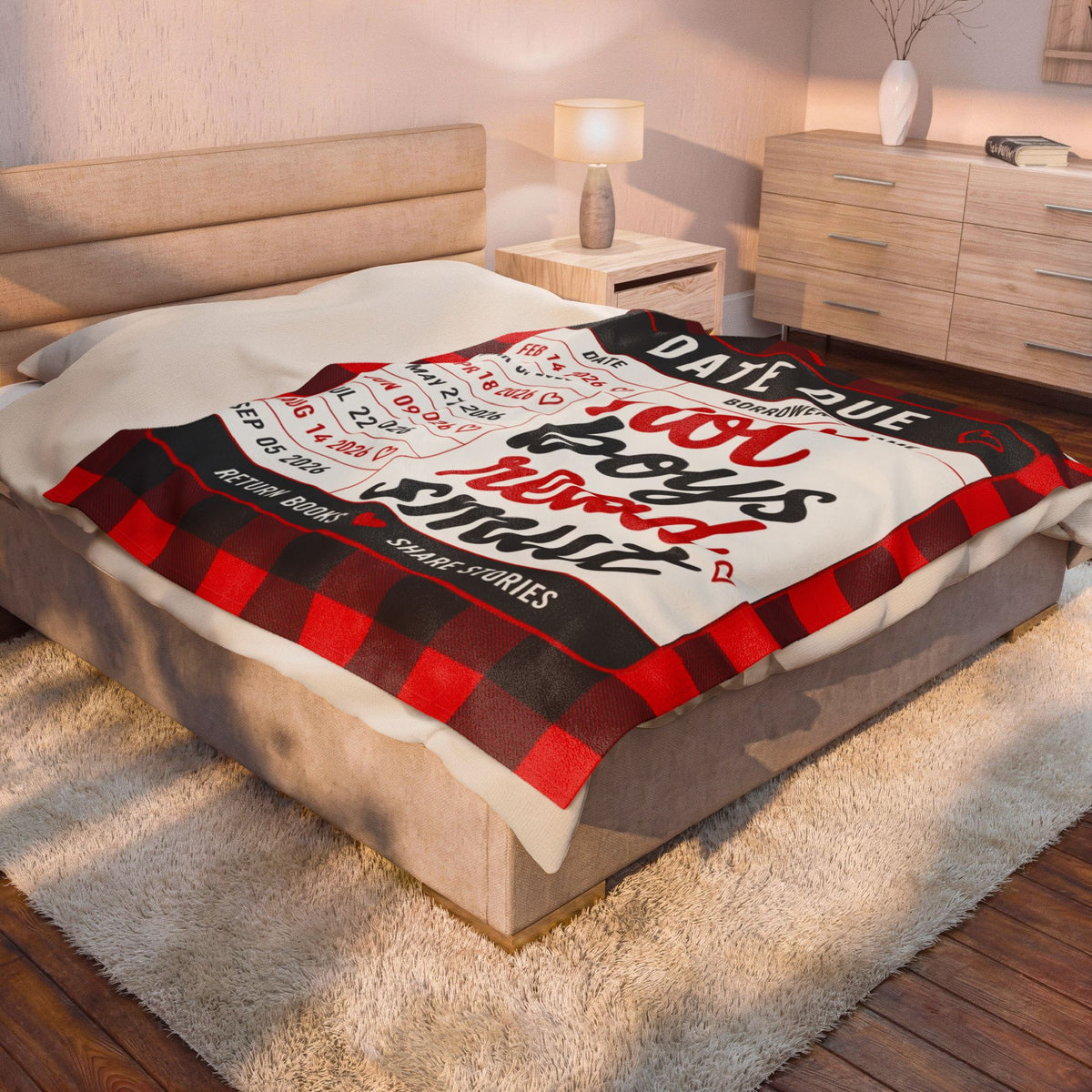 Velveteen Plush Blanket — "Hot Boys Read Smut" Library Card Throw, Cozy Plaid Reading Blanket