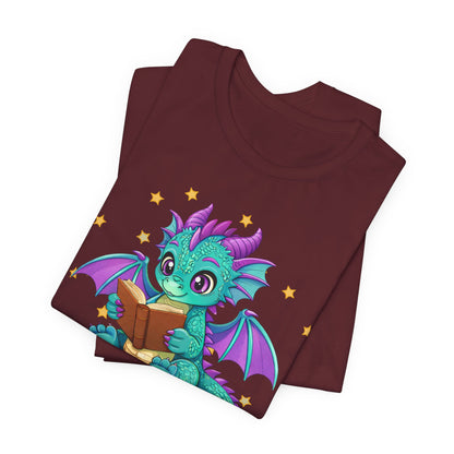 Amethyst Book Dragon Sitting on Books Graphic Tee