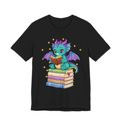 Amethyst Book Dragon Sitting on Books Graphic Tee