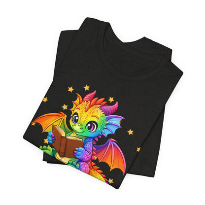 Jellybean Book Dragon Sitting on Books Graphic Tee