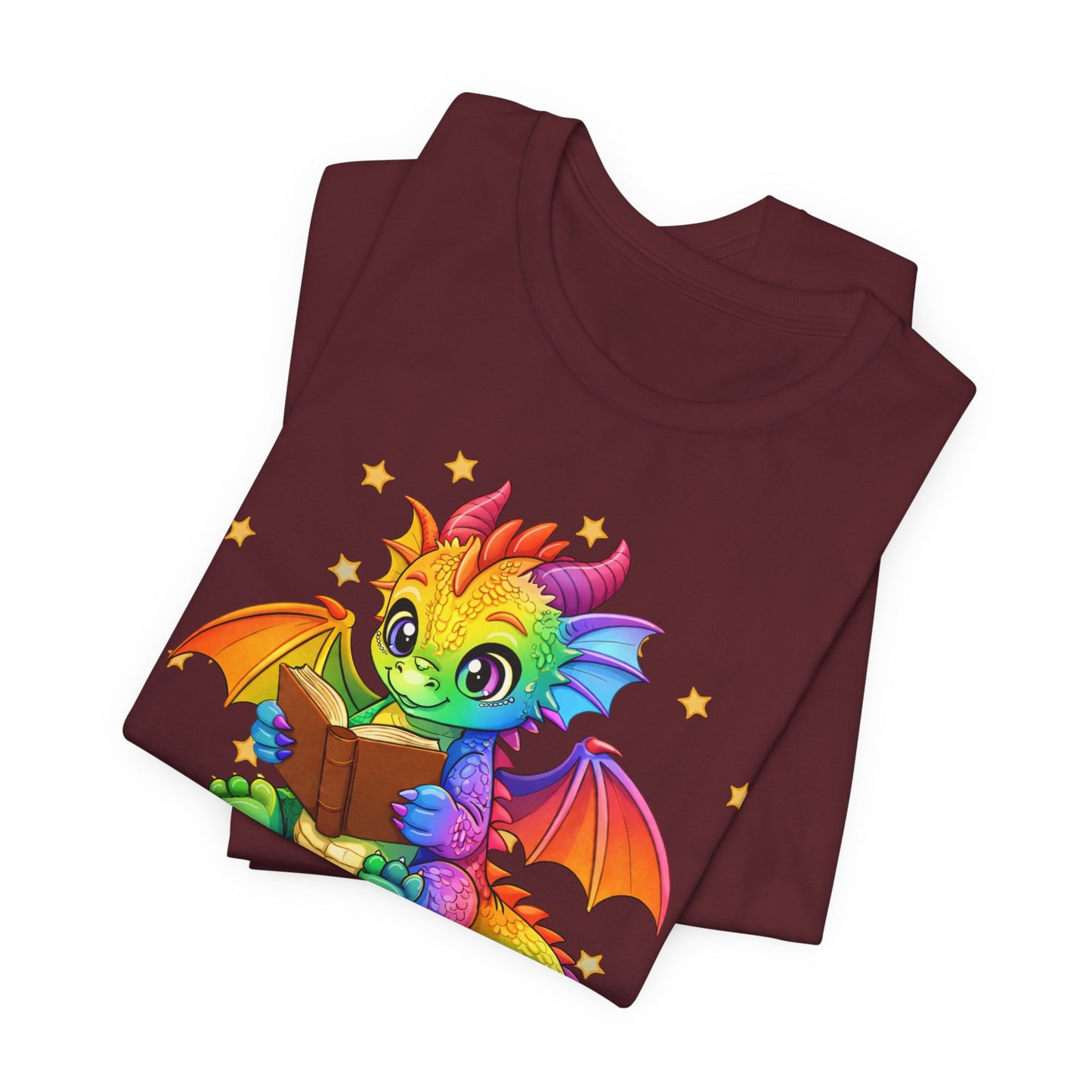 Jellybean Book Dragon Sitting on Books Graphic Tee