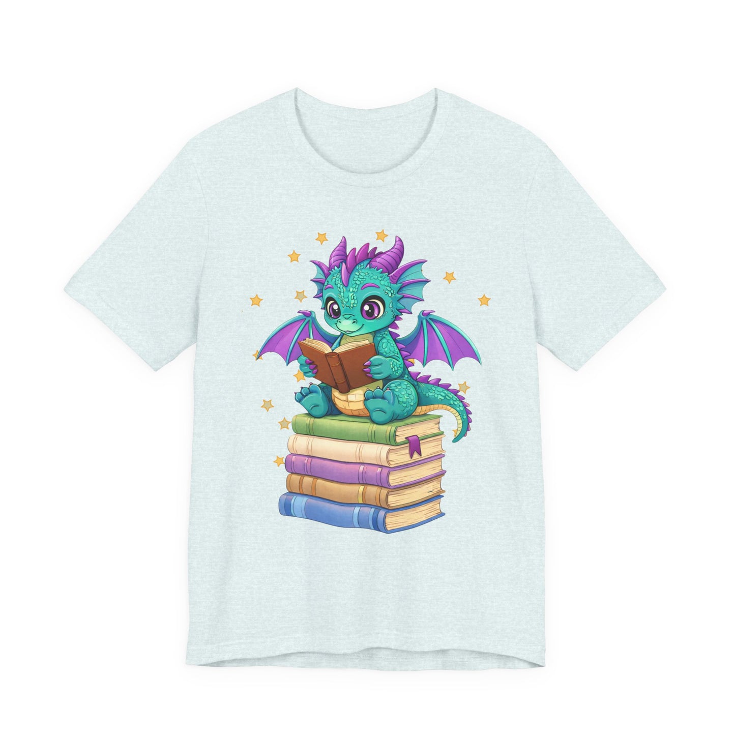 Amethyst Book Dragon Sitting on Books Graphic Tee