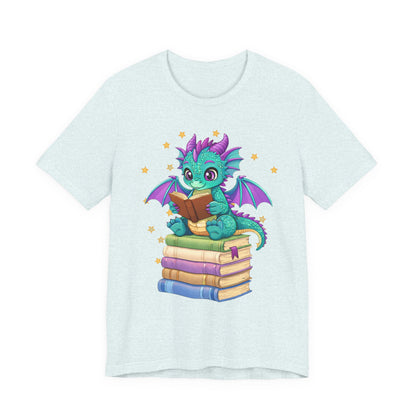 Amethyst Book Dragon Sitting on Books Graphic Tee