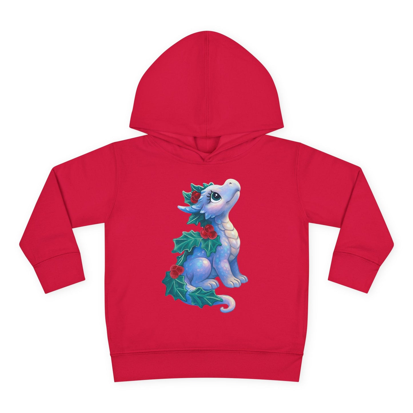 Toddler Hoodie — Cute Blue Baby Dragon with Holly Christmas Design