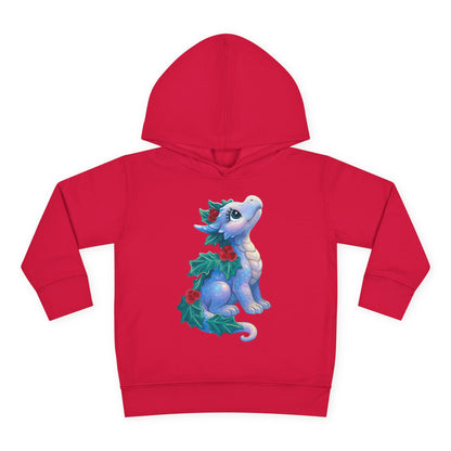 Toddler Hoodie — Cute Blue Baby Dragon with Holly Christmas Design
