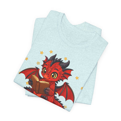 Crimson Ties Book Dragon Sitting on Books Graphic Tee