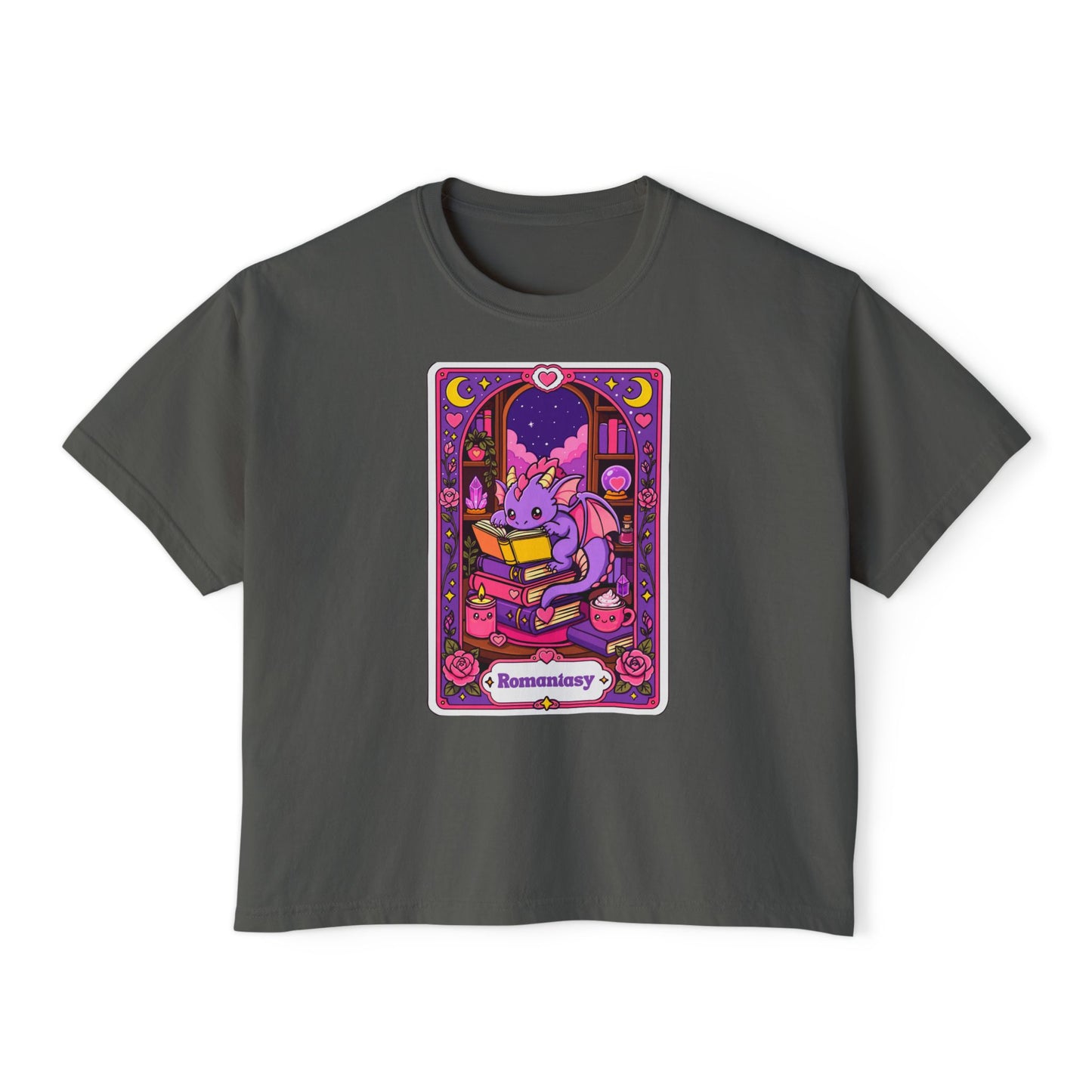 Romantasy Book Dragon Tarot Card Boxy tee (No Refunds - check sizing chart)