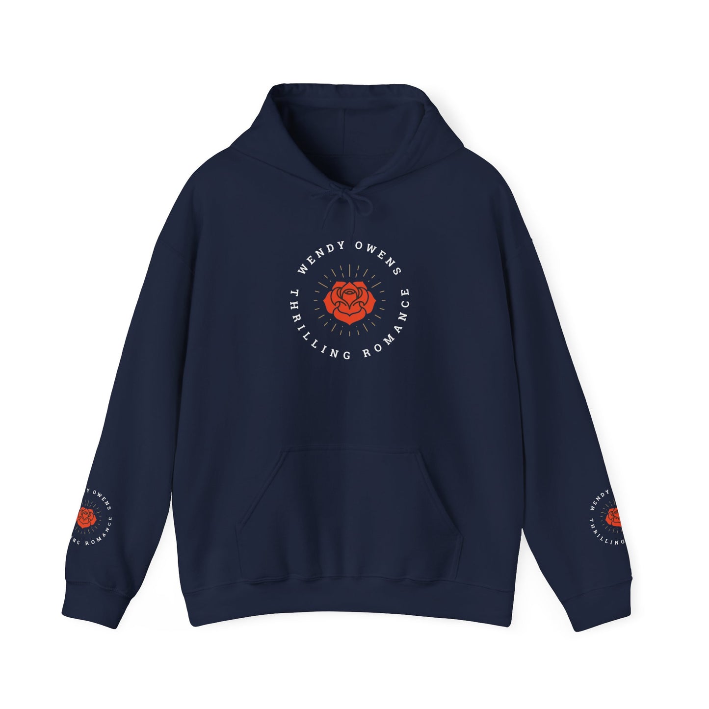 Wendy Owens Books Rose Emblem Hoodie — "Thrilling Romance" Graphic Pullover