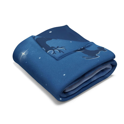 Emberly Holiday Dragon Fleece Blanket — Cute Winter Dragon with Holly & Santa Silhouette