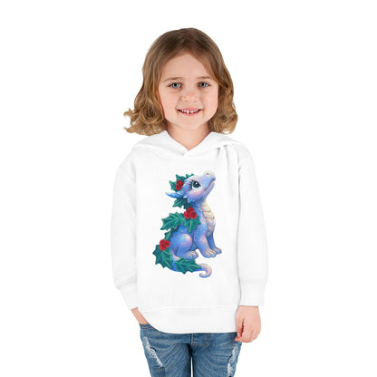 Toddler Hoodie — Cute Blue Baby Dragon with Holly Christmas Design