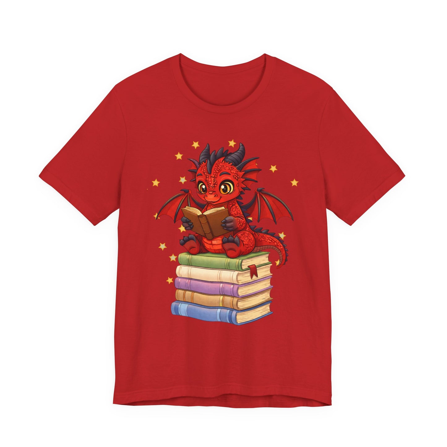 Crimson Ties Book Dragon Sitting on Books Graphic Tee