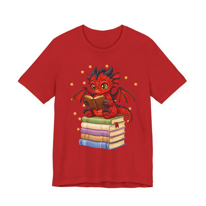Crimson Ties Book Dragon Sitting on Books Graphic Tee