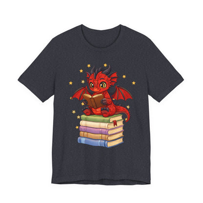 Crimson Ties Book Dragon Sitting on Books Graphic Tee