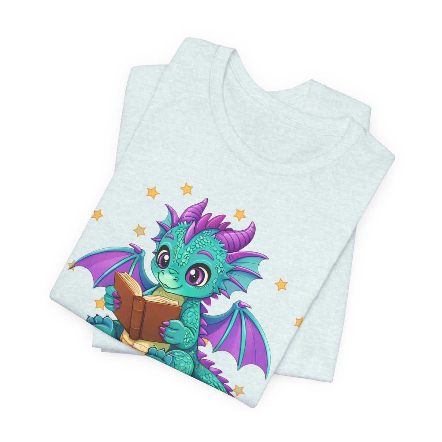 Amethyst Book Dragon Sitting on Books Graphic Tee