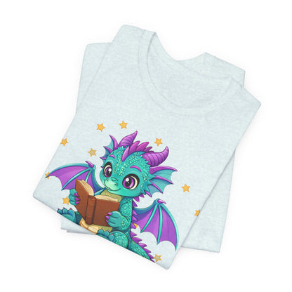 Amethyst Book Dragon Sitting on Books Graphic Tee