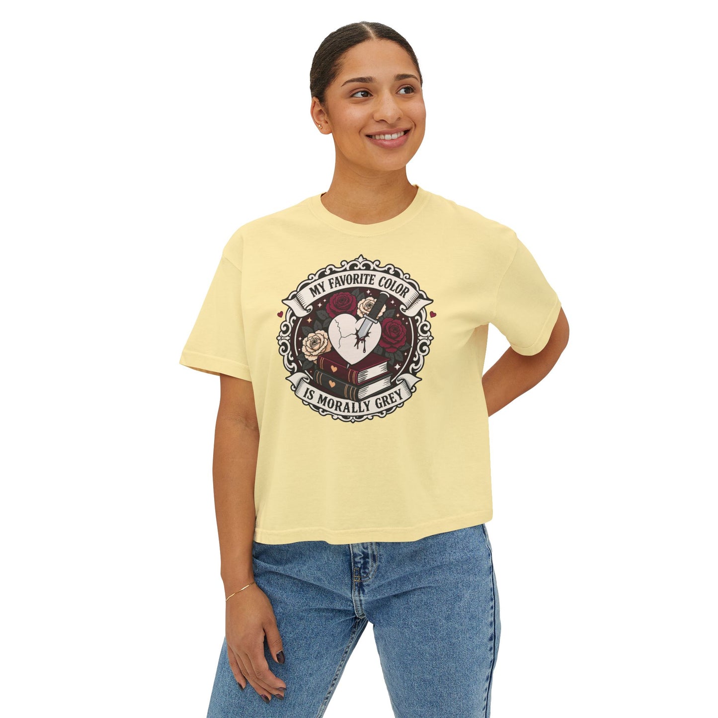 Morally Grey Reading Club Boxy Tee No Refunds on Clothing