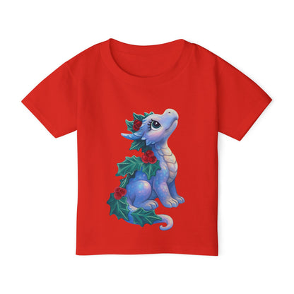 Toddler T-Shirt — Cute Blue Holiday Dragon with Holly & Berries