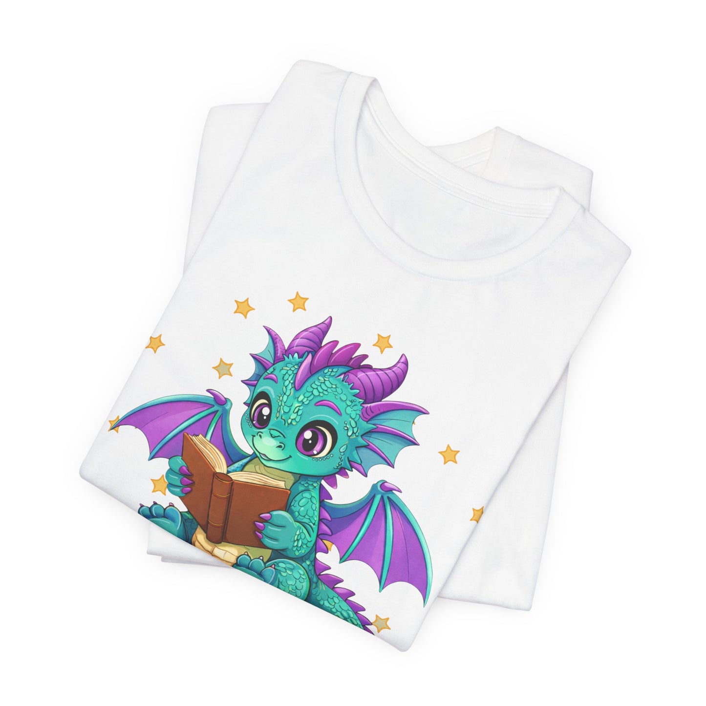 Amethyst Book Dragon Sitting on Books Graphic Tee
