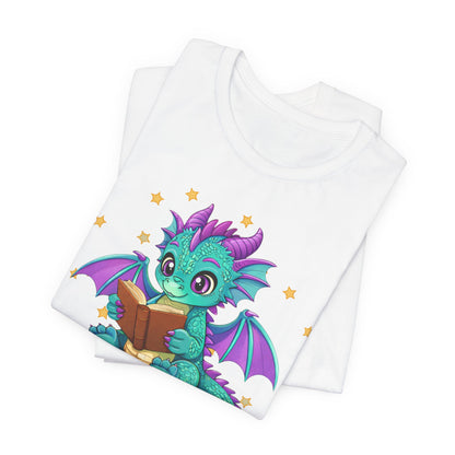 Amethyst Book Dragon Sitting on Books Graphic Tee